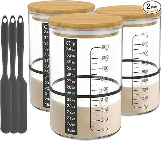 BRIRILINE Pro Sourdough Bread Starter Kit - 34 oz sourdough jar with 5 unique features for the perfect sour dough bread & sourdough starter kit - baking supplies (34oz-3pack)