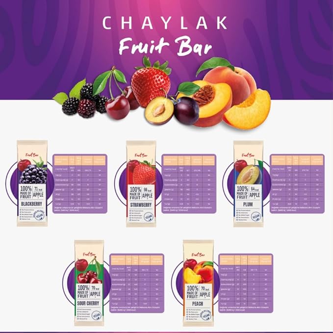 Fruit Snacks Bar by Chaylak, Fruit Leather Variety Pack, 100% Natural, No Sugar Added, Gluten-Free, Vegan, Healthy On-the-Go Snack for Adults & Kids ??Assorted Real Fruit Flavors, Bulk 0.70 oz x 25