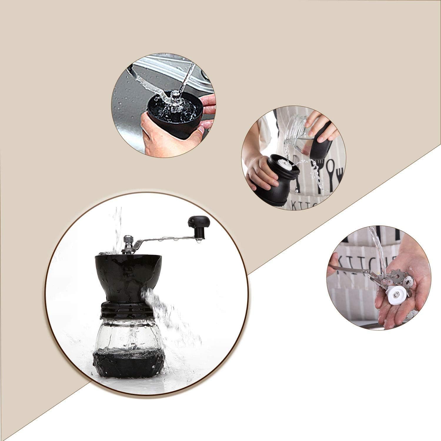 PARACITY Manual Coffee Grinder, Ceramic Burr, 2 Glass Jars, 11oz per Jar