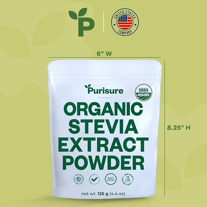 Purisure Stevia Concentrated Powder,125 g, Premium Zero Calorie Sweetener - Powdered Pure Stevia Extract, Natural Powder for Baking - No Aftertaste, Non-GMO, Keto Friendly- 846 Servings