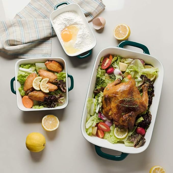 Sweejar Ceramic Bakeware Set, Rectangular Baking Dish for Cooking, Kitchen, Cake Dinner, Banquet and Daily Use, Casserole Dishes for Oven Porcelain Baking Pans (White)