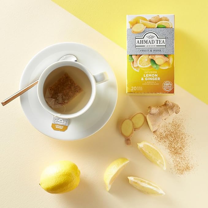 Ahmad Tea Herbal Tea, Lemon & Ginger Teabags, 20 ct (Pack of 1) - Decaffeinated & Sugar-Free