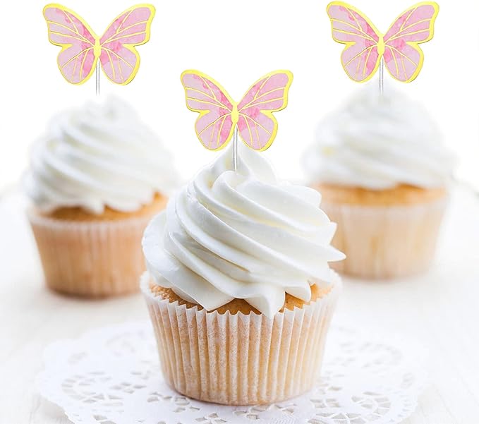 66 Pcs Butterfly Cupcake Toppers Birthday Party Decor,Pink Gold Cake Topper Picks Decor for Girls Women Wedding Birthday Party Baby Shower Party Wall Decoration