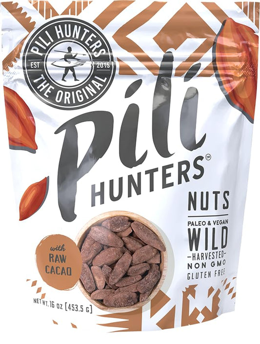 Pili Hunters Wild Sprouted Pili Nuts - Raw Cacao & Organic Coconut Sugar - Paleo & Vegan Keto Snack for Low Carb Energy - Gluten & Dairy Free Superfood - Non-GMO - As Seen on Shark Tank - (16 oz Bag)