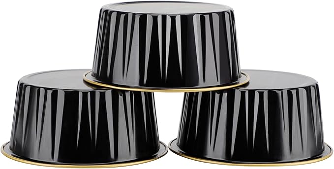 EUSOAR Disposable Creme Brulee Ramekins, 60pcs 5oz Cupcake Liners with Lids Aluminum Foil Baking Dessert Cups Holders, Mini Muffin Ramekins Cheesecake Pan for Catering Wedding Party Favor-Black Gold