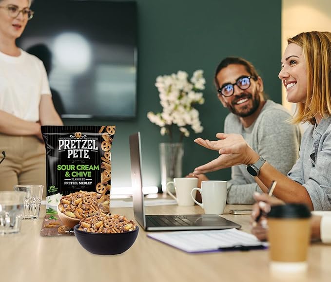 Pretzel Pete Sour Cream Chive Seasoned Pretzel Medley, Nut-Free and Sesame-Free Snack, Small Batch, Bold Flavor (9.5oz, Pack of 3)