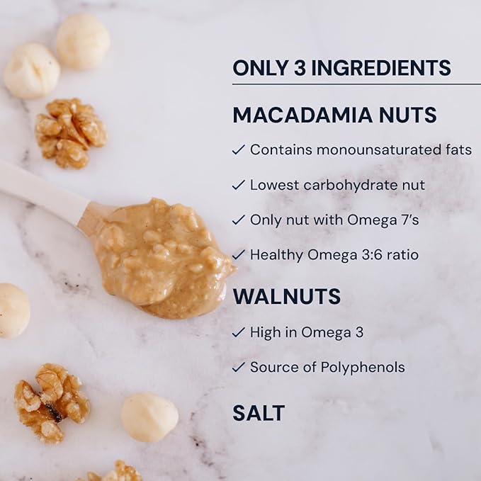 Blueprint Bryan Johnson Nutty Butter ??Chunky Macadamia Nut Butter with Walnut ??No Palm Oil, No Added Sugar ??Just 3 Ingredient Nut Butter??Keto, Vegan, Paleo ??Low Carb Nut Butter Snack ??8.8oz Jar