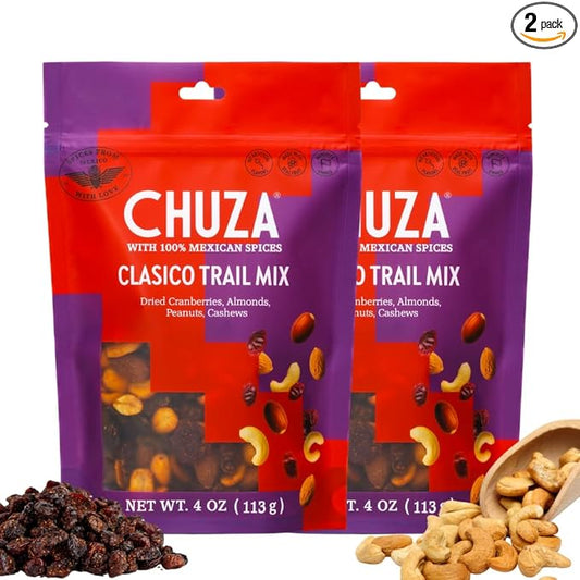 CHUZA Clasico Trail Mix ??Semi Spicy Sweet Snack with 100% Mexican Spices ??Dried Cranberries, Almonds, Peanuts & Cashews ??High Protein, Gluten-Free ??4 oz (Pack of 2)