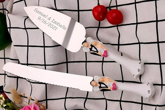 GIFTS INFINITY® Personalized Wedding Cake Server And Knife Free Engraving Bride And Groom - Valentine's Day Gift