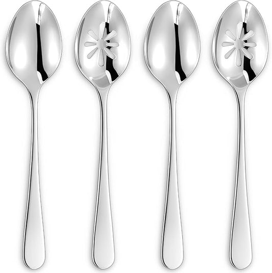KEAWELL Louise Premium 2 Piece Serving Spoons and 2 Piece Serving Slotted Spoons ??9 inches ??18/10 Stainless Steel - Uniting Elegance and Durability - Exquisite Serving Utensils for Parties