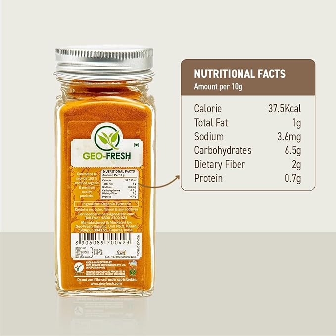Geo-Fresh Organic Turmeric Powder, 1.76 oz ??Turmeric Powder Organic for Cooking ??USDA Certified, Non-GMO, Kosher, Gluten-Free ??Ground Turmeric Root with Curcumin