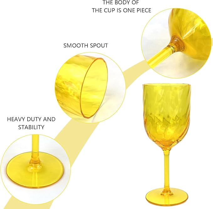 Yalin Set of 6 Unbreakable 15 oz Acrylic Plastic Wine and Water Tumbler Stackable Goblets. (Yellow, 15 oz)