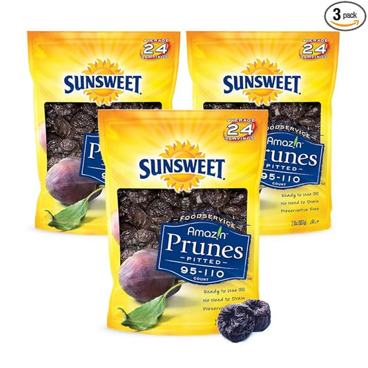 Sunsweet Amazin' Pitted Prunes - Dried Prunes Pitted Unsweetened - Gluten Free, Vegan, Low Fat - Fiber & Minerals - 2lb Resealable Bag x 3 Pack