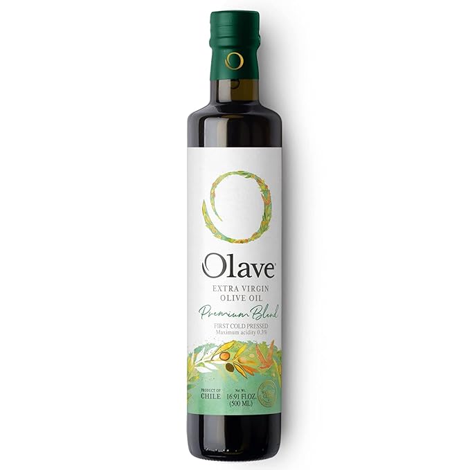 Olave Chilean Olive Oil ??Extra Virgin Blend ??First Cold Press ??Flavorful for Salads, Veggies, Bread and Soup ??Premium Olive Oil (Pack of 4, Premium 16.9)