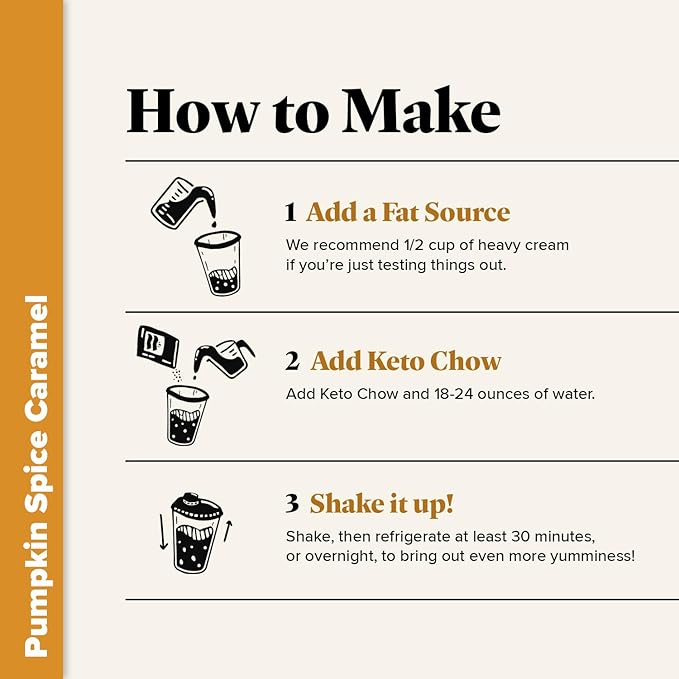 Keto Chow Pumpkin Spice Caramel | Keto Meal Replacement Shake Powder | Nutritionally Complete | Low Carb | Delicious Easy Meal Substitute | Protein Rich You Choose The Fat | 21 Meal Serving