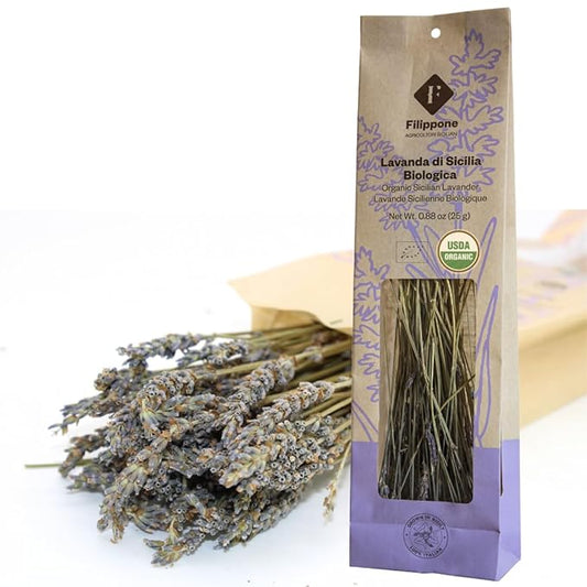 Filippone짰 Organic Dried Lavender Bunch 25 g (0.88 oz), Freshly Grown in The Mountains of Sicily, Culinary Lavender, Italian Dried Lavender Branches, Herb, Spices, Certified USDA Organic