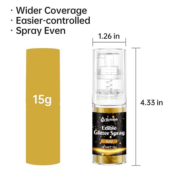 Gold Edible Glitter Spray - 15g Edible Gold Glitter for Cakes Food Grade Metallic Shimmer Powder Cake Spray for Cookie Decorating Chocolate Strawberry