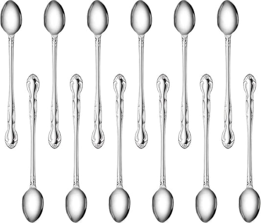 New Star Foodservice 58765 Stainless Steel Rose Pattern Iced Teaspoon 7.7-Inch Set of 12