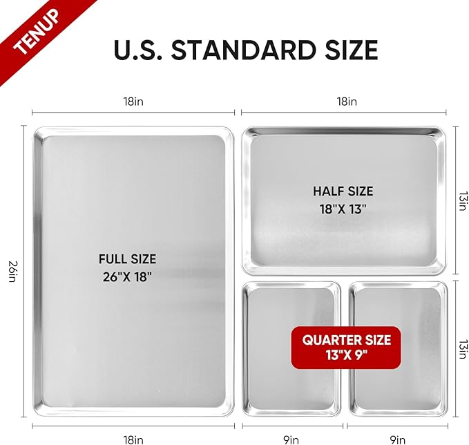 TENUP 12 Pack Aluminum Full Sheet Pan, 26" x 18" Heavy Duty Commercial Baking Tray Reinforced Rim, Warp-Resistant Rust-Free