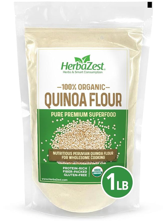 HerbaZest Organic Quinoa Flour ??1 LB ??Premium USDA Certified, Vegan & Gluten-Free Superfood ??Versatile Wheat Flour Alternative for Breads & Crackers, Pancakes & Waffles, Snacks & Desserts, Savory Recipes & More