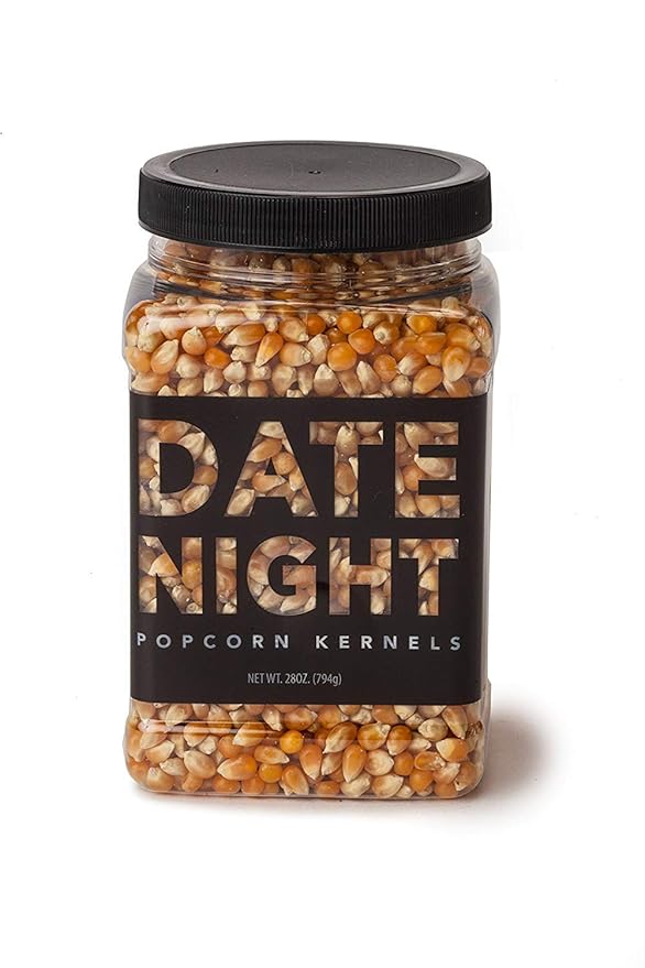 Date Night Popcorn Kernels Jar - Wabash Valley Farms "Date Night" Popcorn Kernel Jar, Movie Night Supplies, Gifts for Couples, Extra Large White Popcorn Kernels for Popping (28 oz)