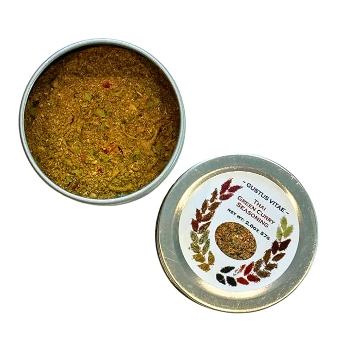 Thai Green Curry Seasoning | All Natural | Non GMO | Hand Crafted | 2.0 oz (57 g) | Gourmet Spice Mix | Small Batch | Artisanal Rub | Seasoning Pack | Magnetic Tin | Gustus Vitae | #848