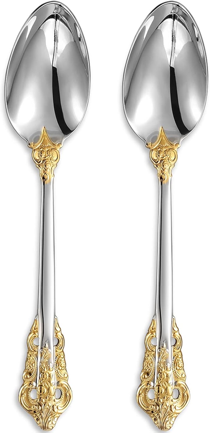 KEAWELL 2-Piece Gorgeous Large Serving Spoon, 18/10 Stainless Steel, Fine Large Serving Spoon, Sturdy Tablespoon, Dishwasher Safe, 9.4" (Gold Accent)