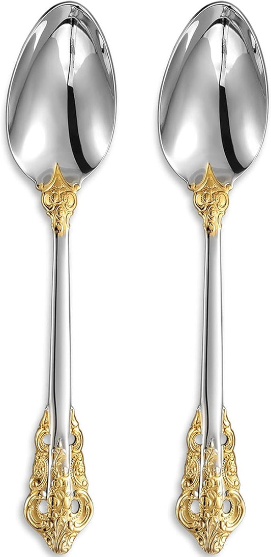 KEAWELL 2-Piece Gorgeous Large Serving Spoon, 18/10 Stainless Steel, Fine Large Serving Spoon, Sturdy Tablespoon, Dishwasher Safe, 9.4" (Gold Accent)