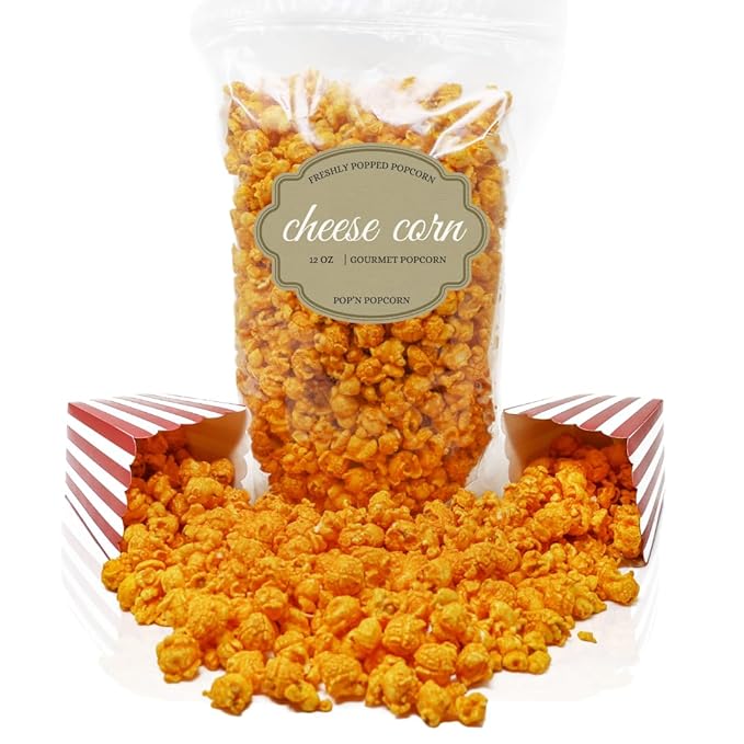 Pop?셄 Popcorn Cheddar Cheese Popcorn - 12 oz Cheesy Pop Corn Flavored Snacks for Movie Night or Family Picnic - Freshly-Popped and in a Resealable Bag