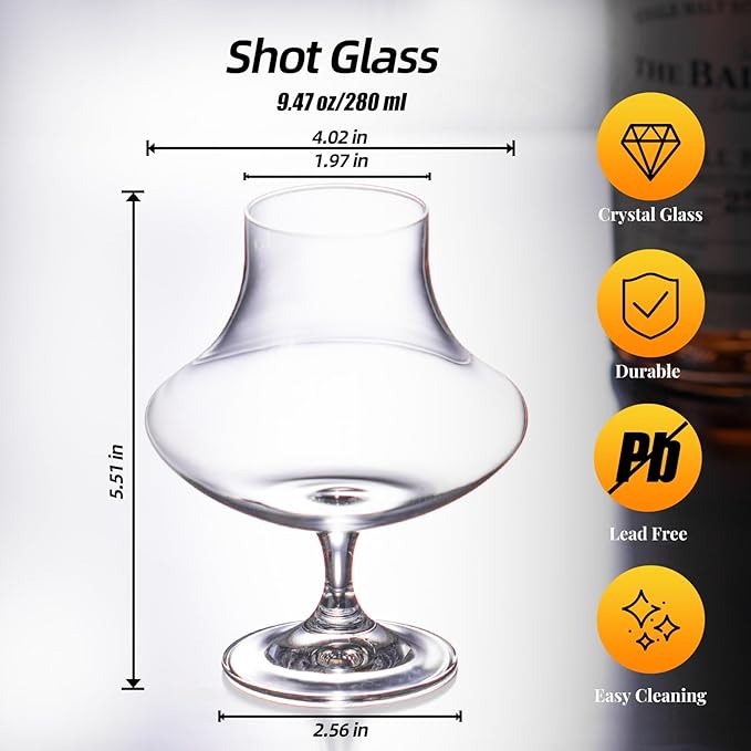 KAMMAK Short Glasses,9.4oz Crystal Cognac Glasses Set of 2, Brandy Glass with Short Stem, Elegant Clear Snifters Glasses Ideal for Outdoor, Wedding, Party, Birthday, Anniversaries, Christmas