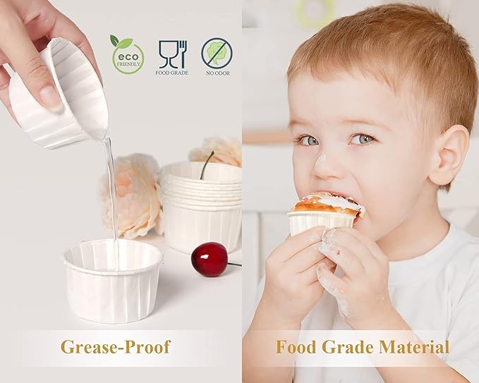 White Cupcake Liners, 100pcs Muffin Baking Cups,Ramekin Holders, Heavy Duty Oil-proof Wrappers for Wedding,Birthday,Party,Baby Showers,Gift for Valentine's Day