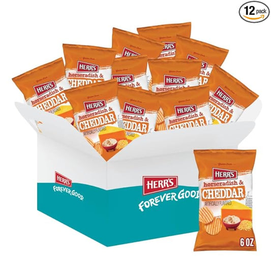 Herr???Horseradish Cheddar Potato Chips, 6 Oz Bag, Gluten Free, Bold and Tangy (Pack of 12)
