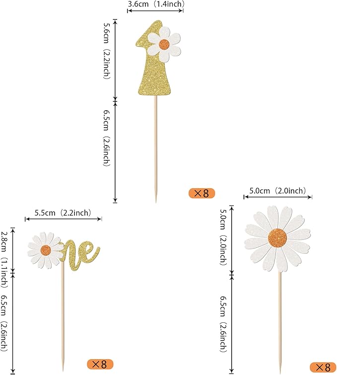 24 Pack 1st Birthday Daisy Cupcake Toppers Glitter One Daisy Cupcake Picks Spring Daisy Chrysanthemum First Birthday Cupcake Decorations Kids birthday Party Supllies Gold