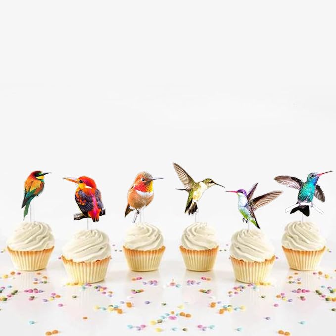 Picks 18 Pcs Hummingbird Dessert Cupcake Toppers Set Bird animals Theme petBaby Shower Boys Girls Happy Birthday Party Decorations