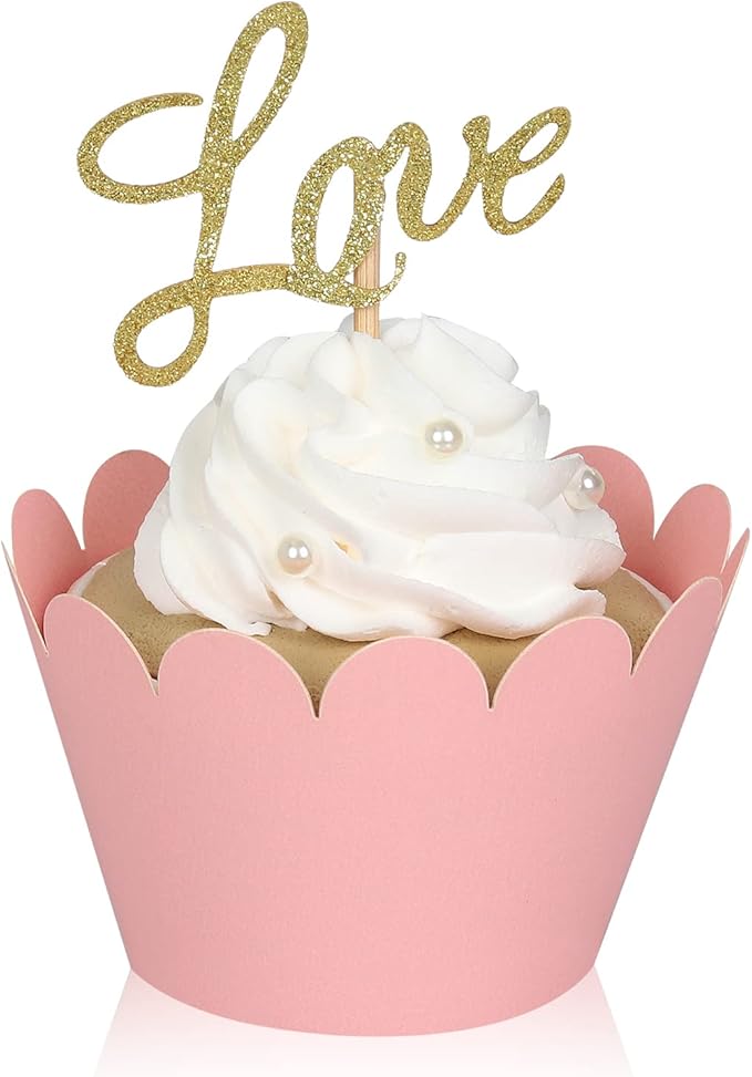 KPOSIYA Set of 100 Artistic Bake Cake Cups Filigree Little Vine Lace Laser Cut Cupcake Wrapper Liner Baking Cup Muffin CaseTrays for Wedding Birthday Party Decoration-Best Kitchen Gift (Pink)