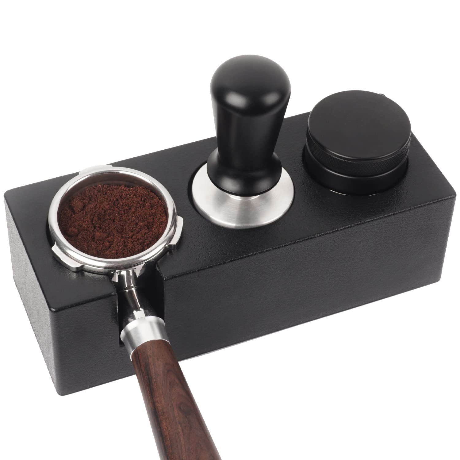 Ezebesta 54mm-58mm Tamper Station Anti-Slip Espresso Black Tamping Stand Solid Holder for