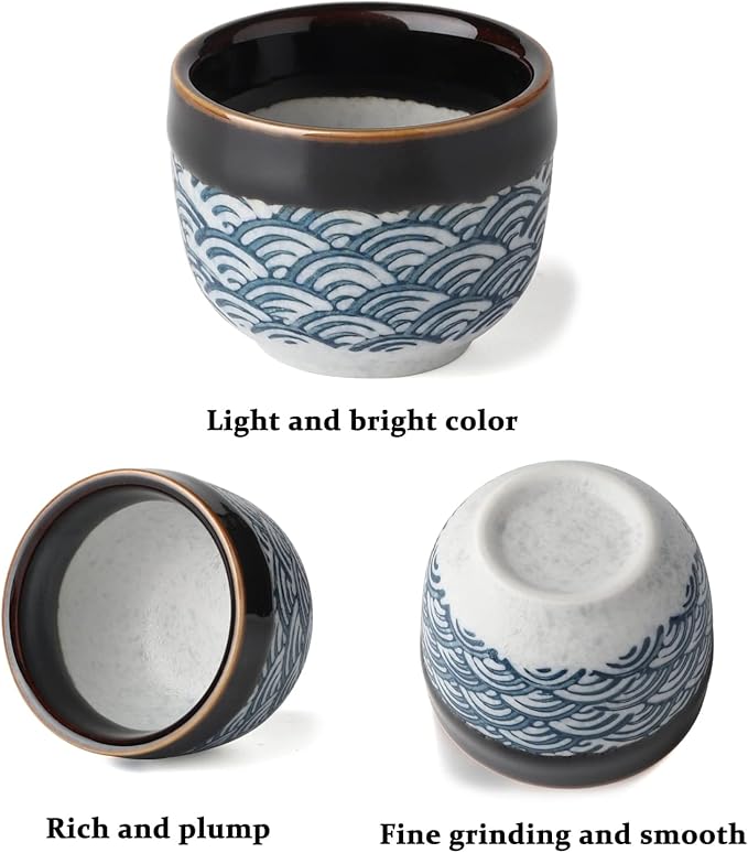 Sake Set Ceramic Japanese Sake Set of 7 include 1 Sake bottle 6 Sake Cups for Hot or Cold Sake at Home or Restaurant