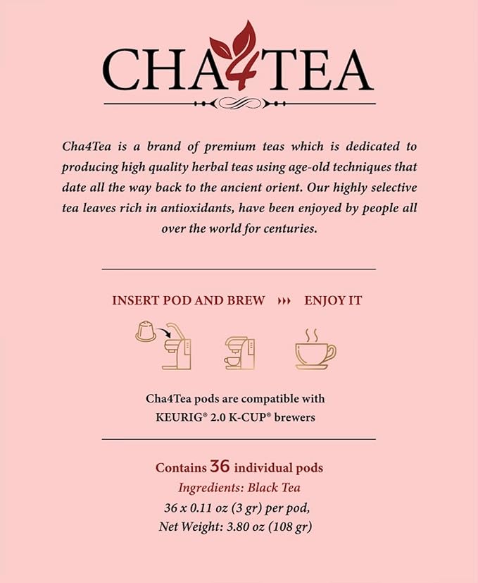 Cha4TEA 36-Count Black Tea Pods for Keurig K-Cup Brewers