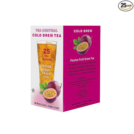 Life Plus Style Gourmet TEA CENTRAL Passion Fruit Iced Tea with Organic Ceylon Green Tea Refreshing Tea Beverages Natural Flavored Cold Brew Tea Bags Everyday Wellness Iced Drink 25 Tea Bags
