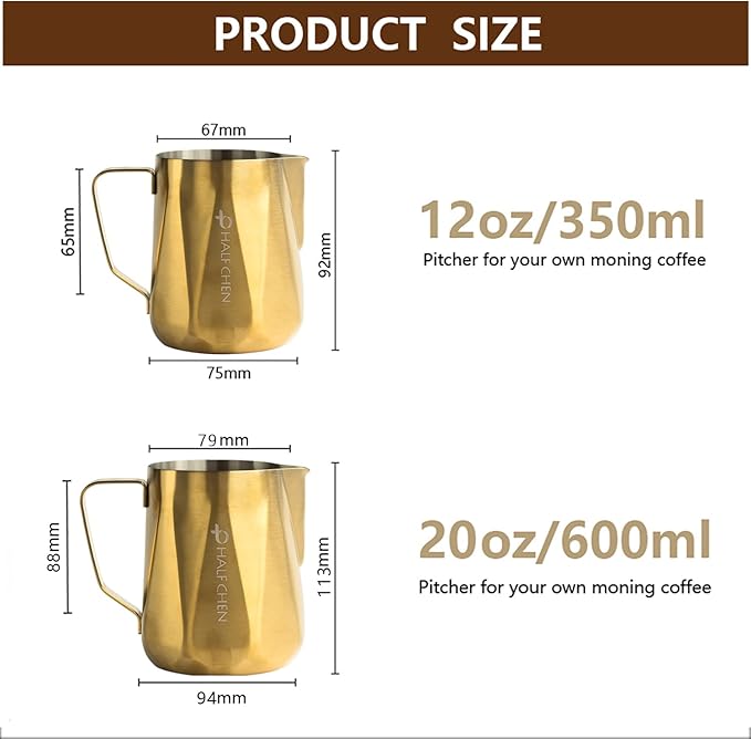 Milk Frothing Pitcher,350ml/600ml Milk Frother Cup Stainless Steel Kettle (12oz/20oz) Coffee Bar Cappuccino Espresso Machine Accessories Barista Tools (12oz)