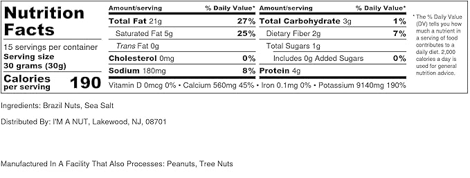 I’m A Nut Brazil Nuts, Dry Roasted, 16 oz (1 Pound) | No oil | No Herbicides Or Pesticides | Batch Tested Gluten & Peanut Free | Non GMO | No PPO | Vegan and Keto Friendly | Premium Quality | Made from 100% Natural Brazil Nuts