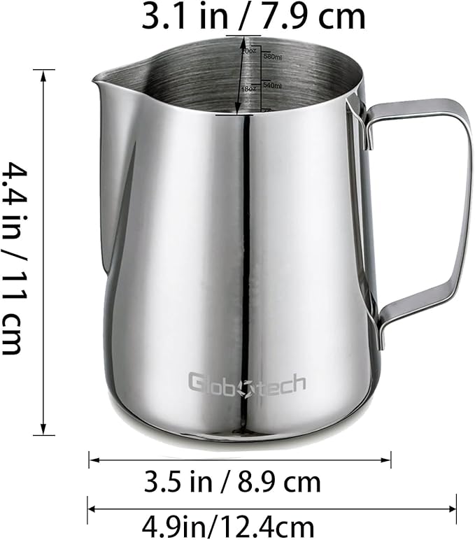 Stainless Steel Milk Frother Cup - Espresso Steaming Pitchers Coffee Foam Making Pitcher Latte Art Froth Cup Steaming Jug Cappuccino Hot Chocolate 20 Oz (600ml)