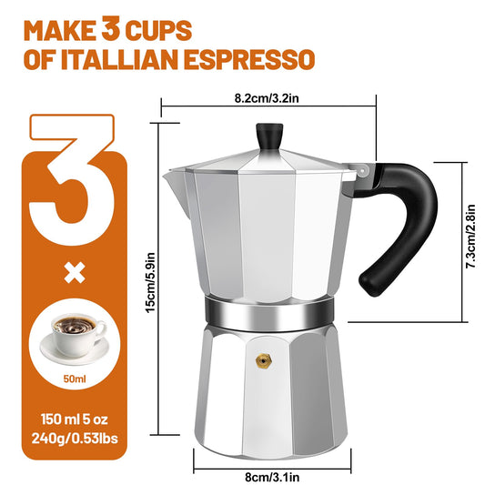 DITOSH 3 Cup Aluminum Espresso Stovetop Moka Pot Express Coffee Maker Percolator Italian Classic