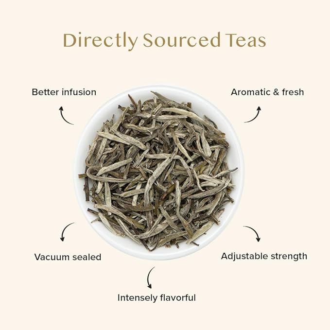 VAHDAM, Silver Pine Needle White Tea Loose Leaf 50g | Caffeine Free, Gluten Free | Pure Unblended Loose Leaf Tea | Vacuum Sealed | Brew As Hot, Iced Or Kombucha Tea