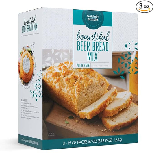 Tastefully Simple Bountiful Beer Bread Mix - Incredibly Easy to Make Artisan Bread, Just Add Beer or Soda! - No Bread Machine Needed - Nothing Artificial - 3 x 19 oz