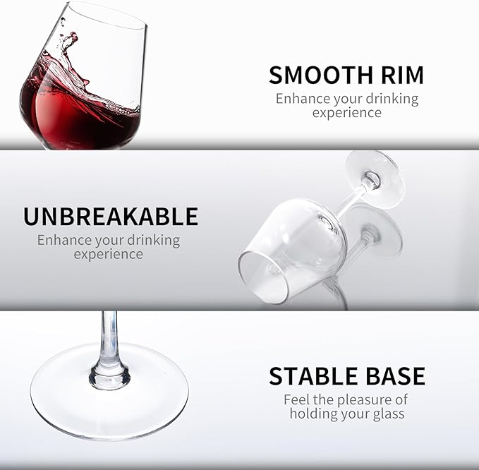 10-ounce Unbreakable Plastic Acrylic Stem Wine Glasses, set of 6-clear, Red or White Wine Glass, Dishwasher Safe, BPA Free (clear, Medium)