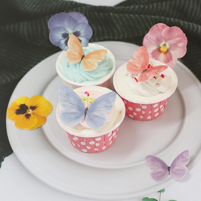 Pansy Butterfly Cake Decoration Edible Wafer cupcake Top decoration Wedding birthday party dessert decoration mix sizes and colors(Set 3?륪ix 104pcs??