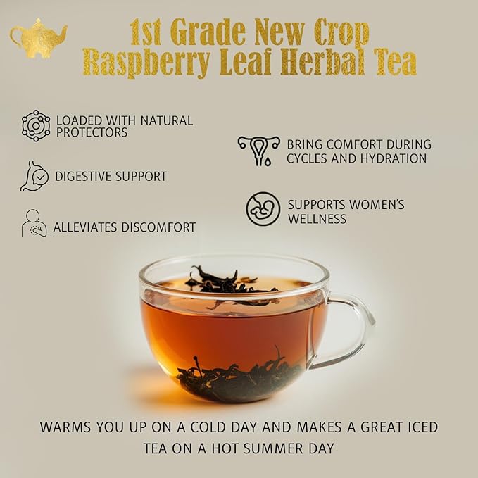 Raspberry Leaf Tea, Loose Leaf Herbal Tea ??Supports Pregnancy & Labor Prep, Natural Menstrual Pain Relief ??Women's Health ??4.4 oz Resealable Bag (Makes 50 Cups) ??The Elegant Elephant