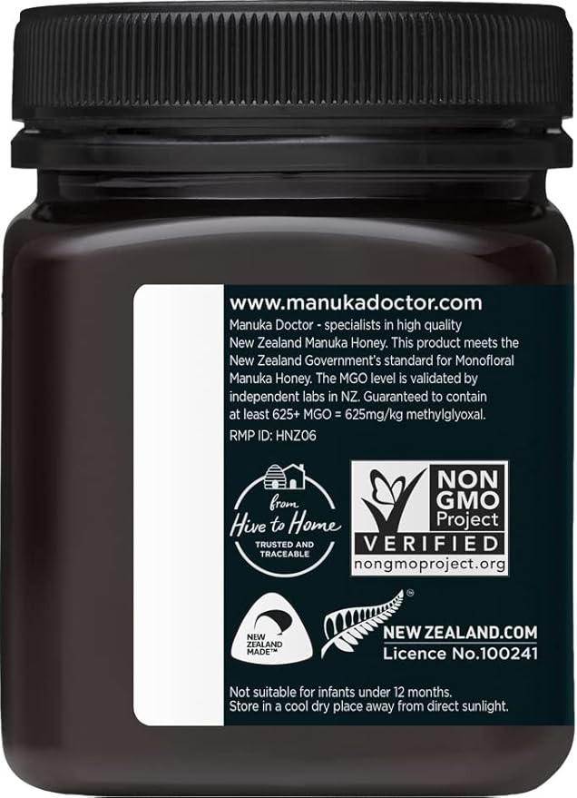 MANUKA DOCTOR - MGO 625+ Manuka Honey Monofloral, 100% Pure New Zealand Honey. Certified. Guaranteed. RAW. Non-GMO (8.75 oz)