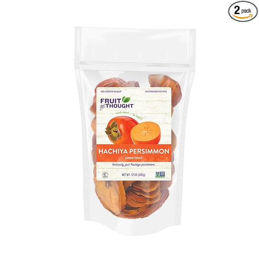 Fruit for Thought Dried Persimmons | Dried Fruit Snack Packs | At Home, Work, or On The Go | Unsweetened Hachiya Persimmon | 12 Ounce Bags Pack of 2